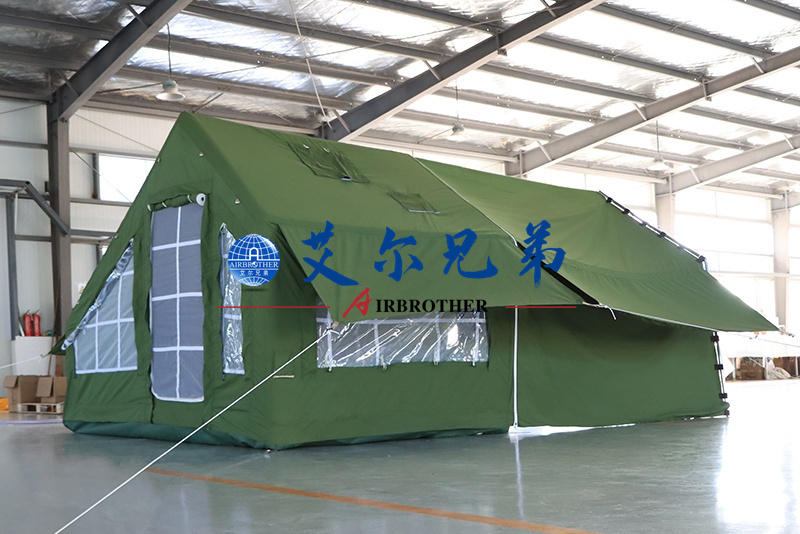 军绿色带门厅棉布式充气帐篷